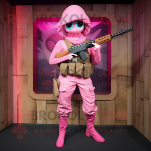 Pink Sniper mascot costume character dressed with a Blouse and Belts