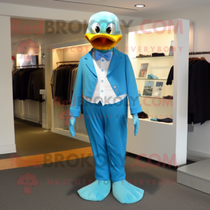 Cyan Duck maskot kostym...