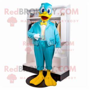 Cyan Duck maskot kostym...