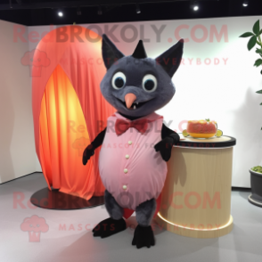 Peach Fruit Bat mascot costume character dressed with a Wrap Skirt and Tie pins