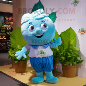 Sky Blue Cabbage Leaf mascot costume character dressed with a Romper and Brooches