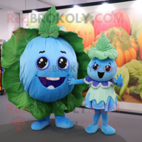 Sky Blue Cabbage Leaf mascot costume character dressed with a Romper and Brooches