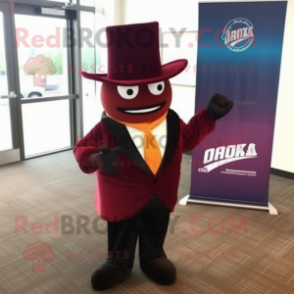 Maroon Fajitas mascot costume character dressed with a Suit Jacket and Ties