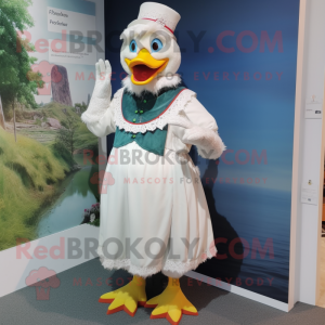 nan Muscovy Duck mascot costume character dressed with a A-Line Dress and Mittens