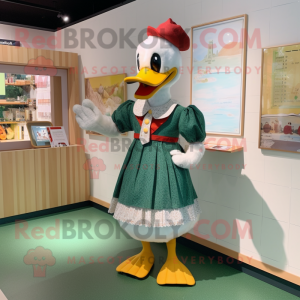 nan Muscovy Duck mascot costume character dressed with a A-Line Dress and Mittens