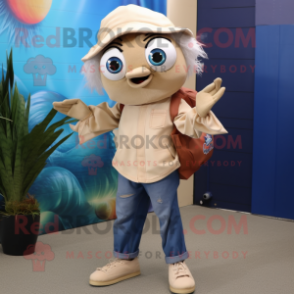 Beige Betta Fish mascot costume character dressed with a Boyfriend Jeans and Necklaces