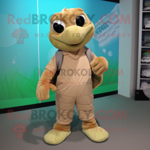 Tan Sea Turtle mascot costume character dressed with a Romper and Shoe laces