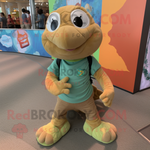 Tan Sea Turtle mascot costume character dressed with a Romper and Shoe laces