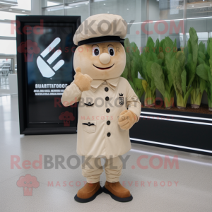 Beige Beet mascot costume character dressed with a Leather Jacket and Berets