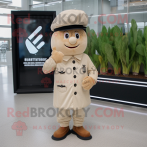 Beige Beet mascot costume character dressed with a Leather Jacket and Berets