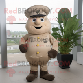 Beige Beet mascot costume character dressed with a Leather Jacket and Berets