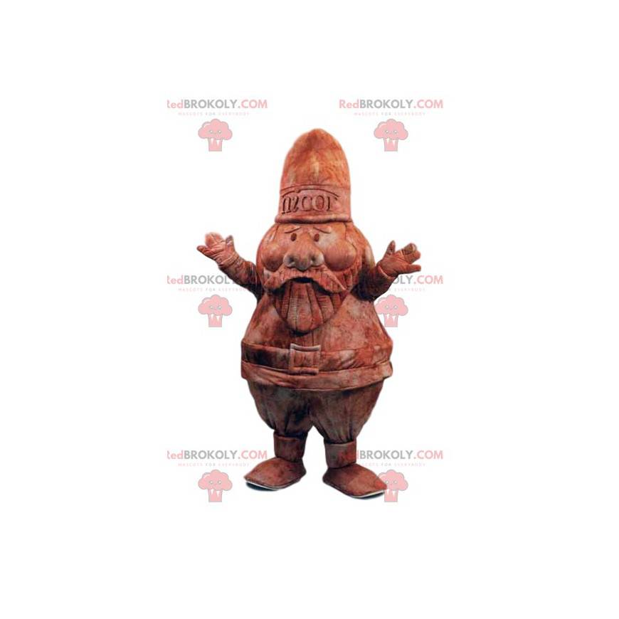 Tuinkabouter mascotte in bruin fluweel en zijn helm -