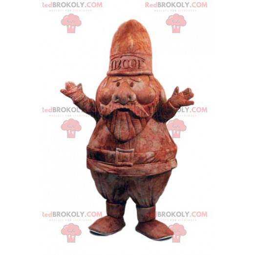 Gnomo de jardim mascote em veludo marrom e seu capacete -