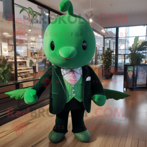 Forest Green Narwhal mascot costume character dressed with a Suit Jacket and Keychains