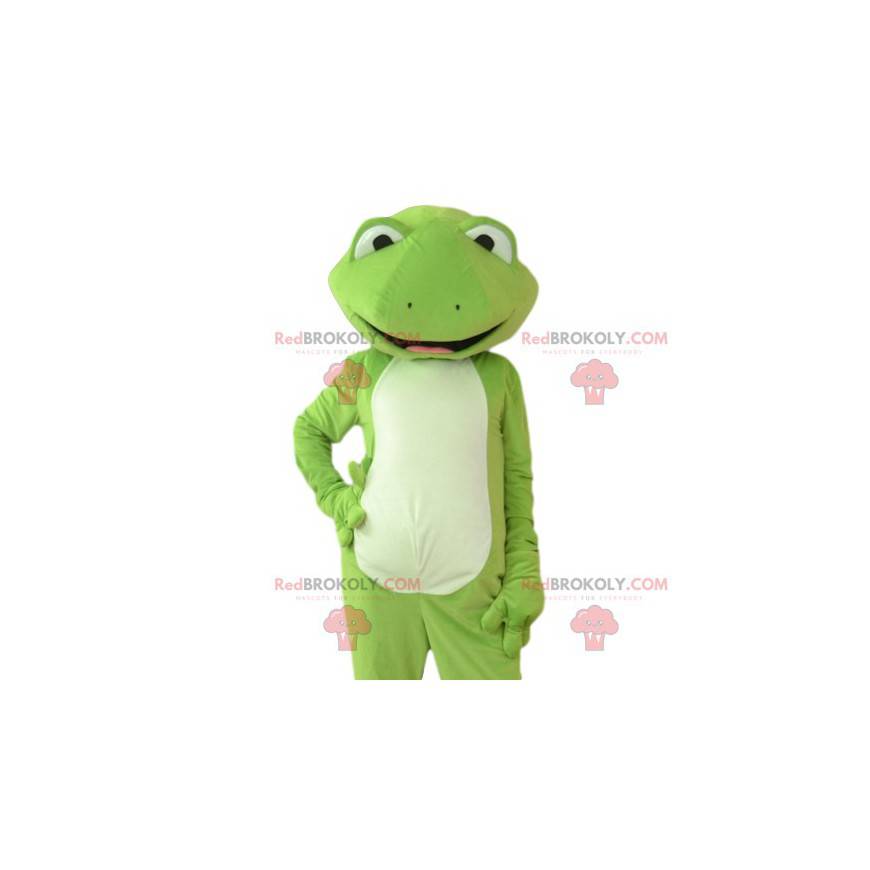 Mascota rana verde muy elegante y muy sonriente - Redbrokoly.com