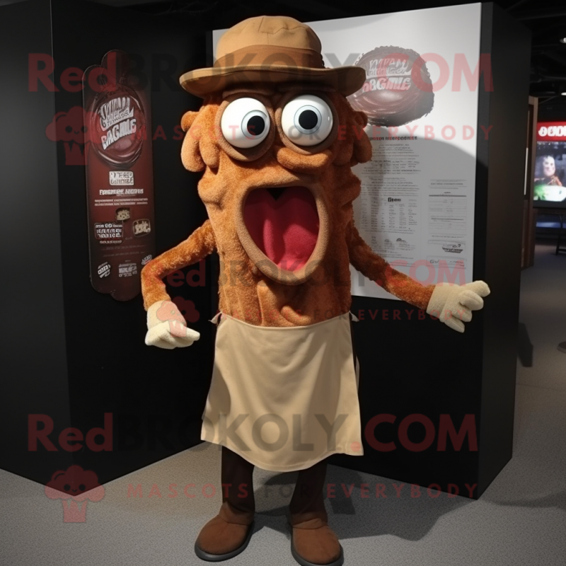 Brown Fried Calamari mascot costume character dressed with a Dress Shirt and Suspenders