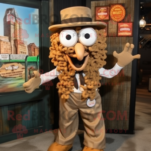 Brown Fried Calamari mascot costume character dressed with a Dress Shirt and Suspenders