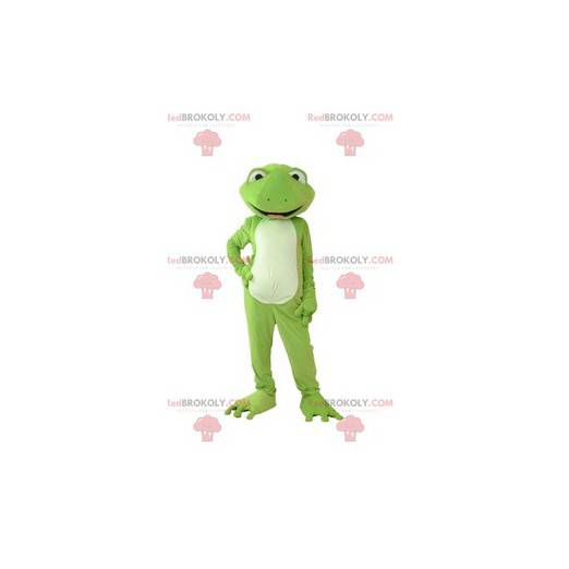 Mascote sapo verde muito elegante e sorridente - Redbrokoly.com
