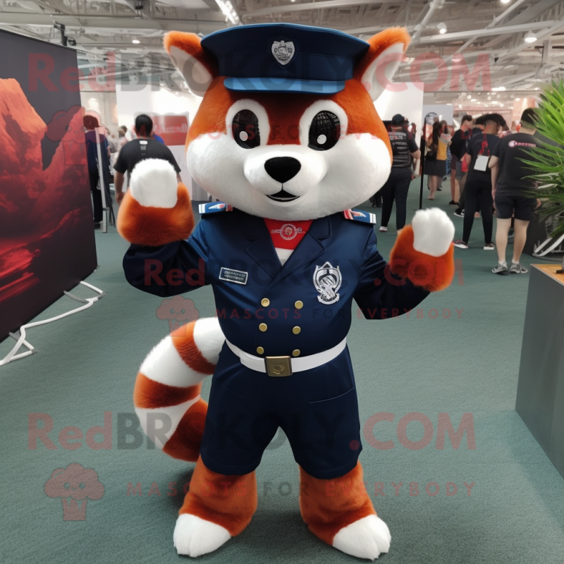 Navy Red Panda mascot costume character dressed with a Long Sleeve Tee and Cufflinks