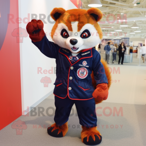 Navy Red Panda mascot costume character dressed with a Long Sleeve Tee and Cufflinks