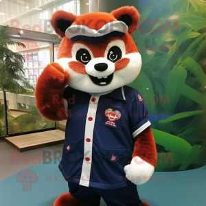 Navy Red Panda mascot costume character dressed with a Long Sleeve Tee and Cufflinks