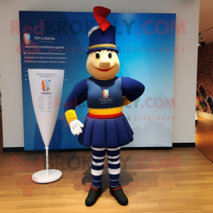 Navy Swiss Guard mascot costume character dressed with a Yoga Pants and Headbands