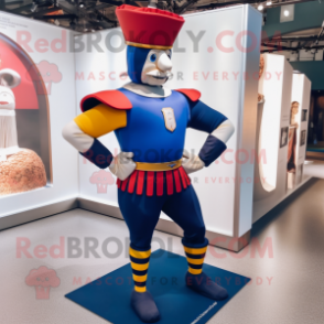 Navy Swiss Guard mascot costume character dressed with a Yoga Pants and Headbands