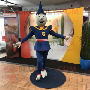 Navy Swiss Guard mascot costume character dressed with a Yoga Pants and Headbands