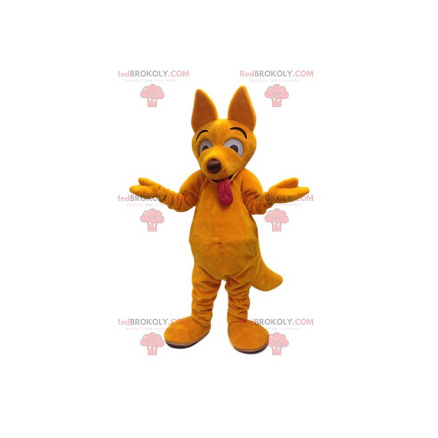 Gele dingo wolf mascotte en zijn grappig gezicht -