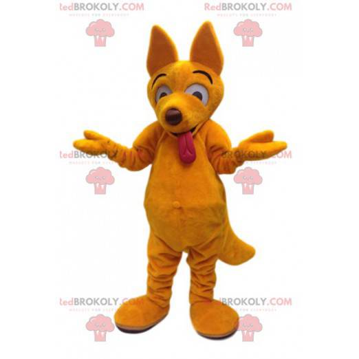 Mascotte de loup dingo jaune et sa drôle de face -