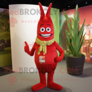 Red Asparagus mascot costume character dressed with a Graphic Tee and Belts