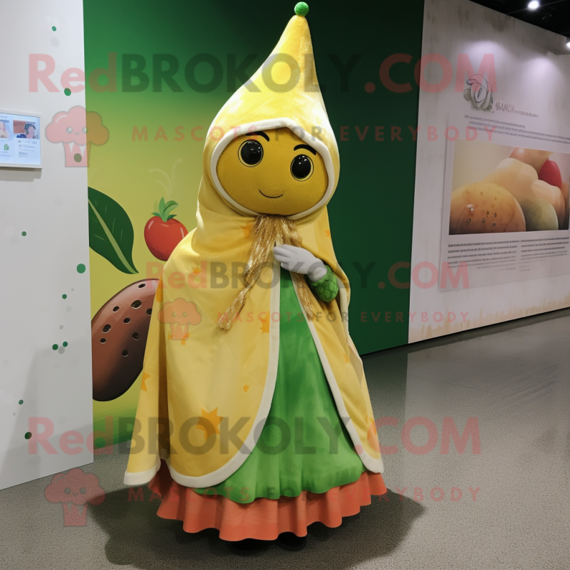 nan Pear mascot costume character dressed with a Skirt and Shawls