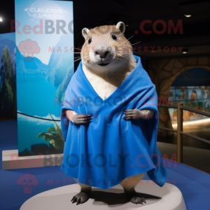 Blue Capybara mascot costume character dressed with a V-Neck Tee and Shawls