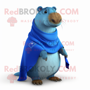 Blue Capybara mascot costume character dressed with a V-Neck Tee and Shawls