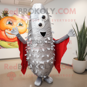 Silver Enchiladas mascot costume character dressed with a Vest and Scarves