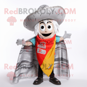 Silver Enchiladas mascot costume character dressed with a Vest and Scarves