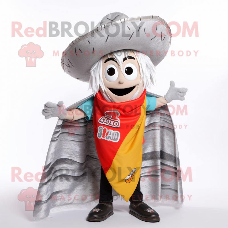 Silver Enchiladas mascot costume character dressed with a Vest and Scarves