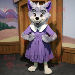 Lavender Say Wolf mascot costume character dressed with a Blouse and Cummerbunds