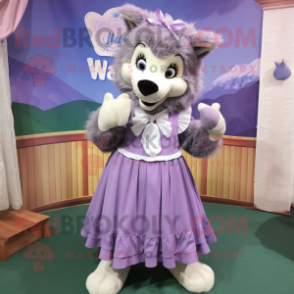 Lavender Say Wolf mascot costume character dressed with a Blouse and Cummerbunds