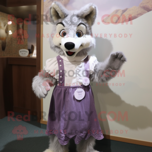 Lavender Say Wolf mascot costume character dressed with a Blouse and Cummerbunds