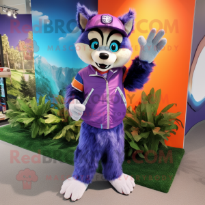 Purple Raccoon maskot drakt...