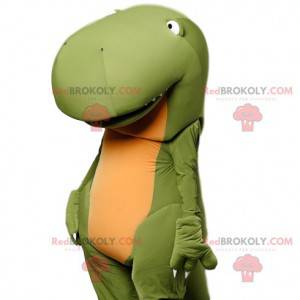 Mascota dinosaurio verde súper divertido con su enorme nariz -