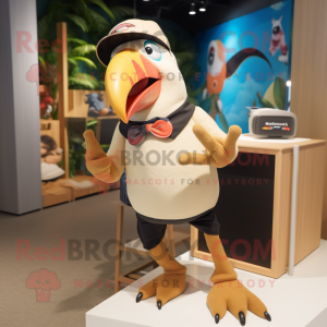 Tan Toucan mascot costume character dressed with a Cargo Shorts and Headbands