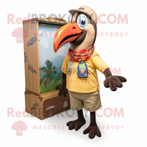 Tan Toucan mascot costume character dressed with a Cargo Shorts and Headbands