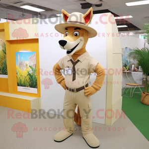 Beige Dingo mascot costume character dressed with a Romper and Pocket squares