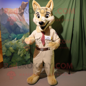 Beige Dingo mascot costume character dressed with a Romper and Pocket squares