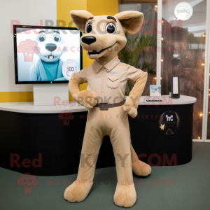 Beige Dingo mascot costume character dressed with a Romper and Pocket squares