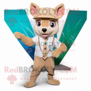 Beige Dingo mascot costume character dressed with a Romper and Pocket squares