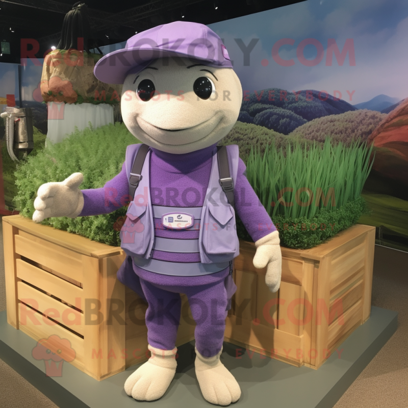 Lavender But mascot costume character dressed with a Cargo Shorts and Cummerbunds Lavender But mascot costume character dressed with a Cargo Shorts and Cummerbunds
