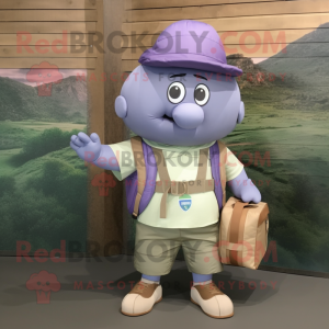 Lavender But mascot costume character dressed with a Cargo Shorts and Cummerbunds